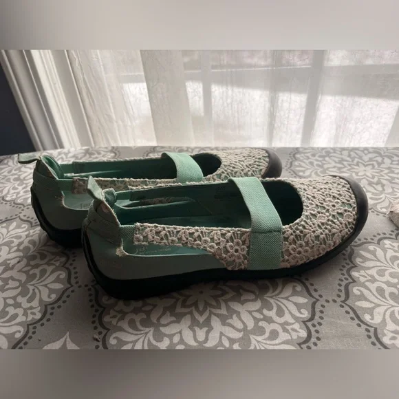 Jambu Mint Green Crochet Lace Ballet Flats with Elastic Strap - Picture 7 of 9